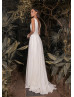 V Neck Ivory Satin Minimalist Wedding Dress With Lace Jacket
